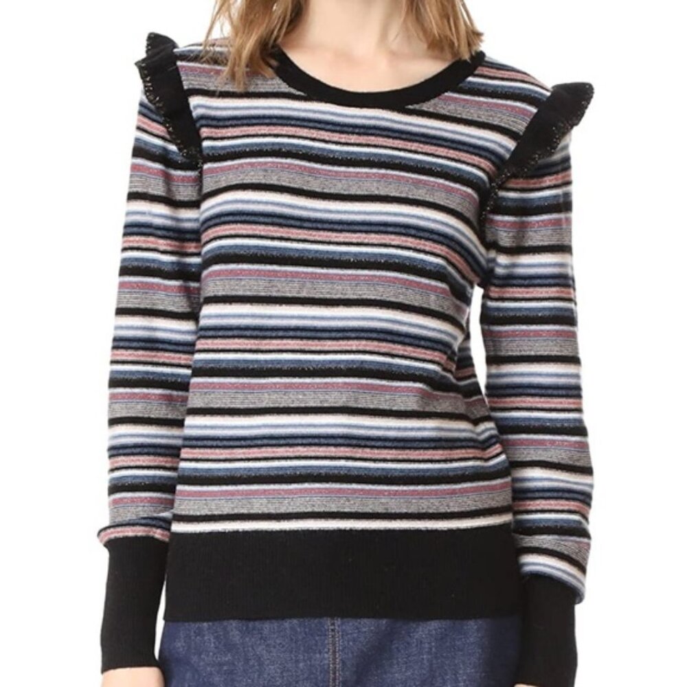 Joie Striped Cais Wool Cashmere Striped Ruffle Sweater | Size XS